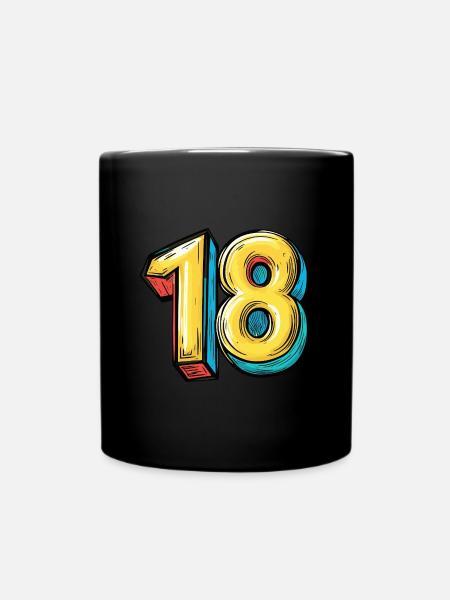 18 Zahl Comic - Tasse einfarbig - Schwarz