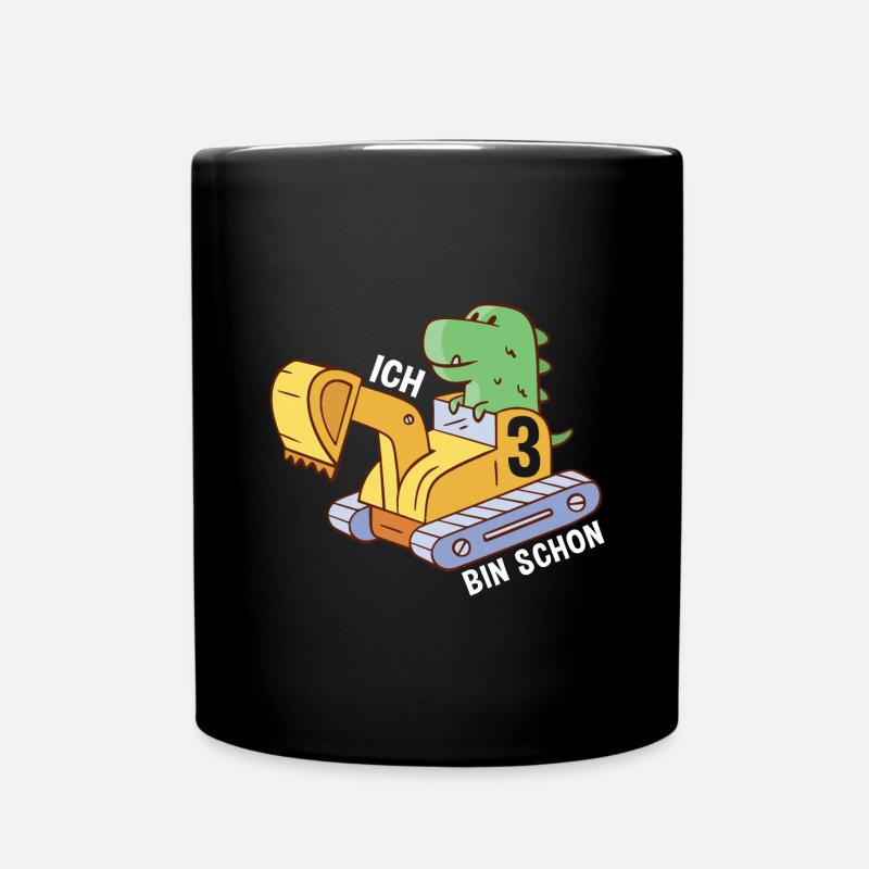 3 Jahre Ich Bin Schon 3 Bagger Kindergeburtstag - Tasse einfarbig - Schwarz