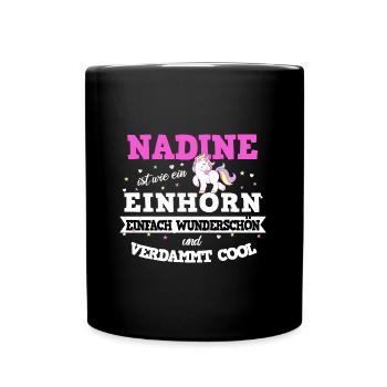 Nadine Mädchen Frauen Geschenk - Tasse einfarbig - Schwarz - Vorne