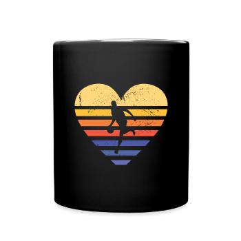 Sports Retro Sunset Heart Basketball - Full Colour Mug - black - Front