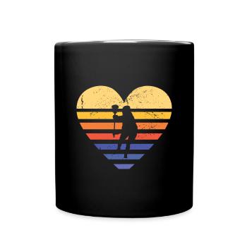Sport Retro Sunset Heart Field Lacrosse - Full Colour Mug - black - Front