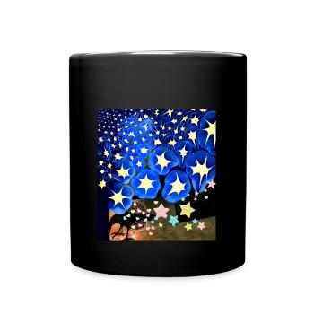 painting, stars, abstract, raven, bird - Full Colour Mug - black - Front