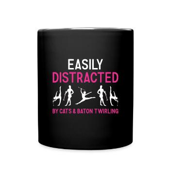Easily Distracted By Cats And Baton Twirling - Full Colour Mug - black - Front