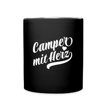 Camper mit Herz - Camping - Spruch - Tasse einfarbig - Schwarz - Vorne