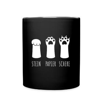 Stein Papier Schere - Katzenpfote - Tasse einfarbig - Schwarz - Vorne