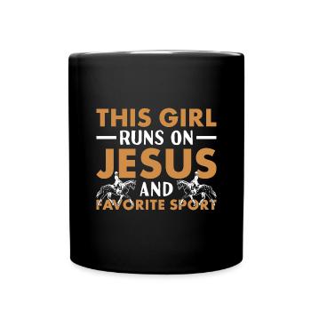 Jumper This Girl Runs On Jesus And Show Jumping - Tasse einfarbig - Schwarz - Vorne
