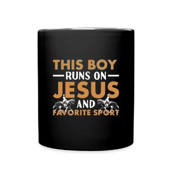 Jumper This Boy Runs On Jesus And Show Jumping - Tasse einfarbig - Schwarz - Vorne