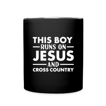 Rider This Boy Runs On Jesus Cross Country - Full Colour Mug - black - Front