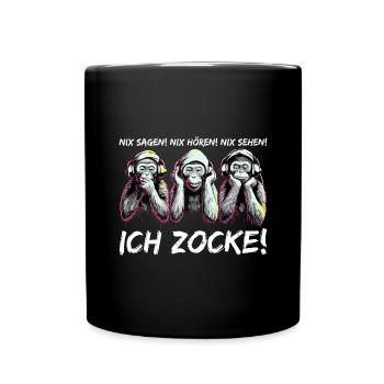 Nix Hören Ich Zocke Affen Gaming Gamer Headset - Tasse einfarbig - Schwarz - Vorne