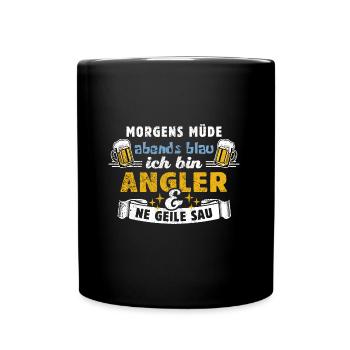 Morgens müde abends blau - Angler - Tasse einfarbig - Schwarz - Vorne