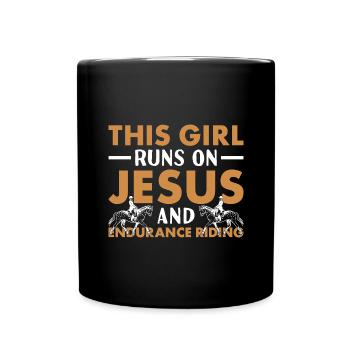 Rider This Girl Runs On Jesus And Endurance Riding - Full Colour Mug - black - Front