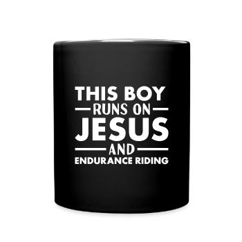 Rider This Boy Runs On Jesus Endurance Riding - Full Colour Mug - black - Front