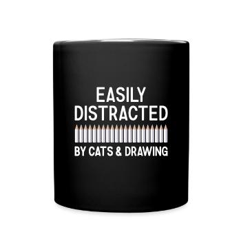 Drawer Easily Distracted By Cats And Drawing - Full Colour Mug - black - Front