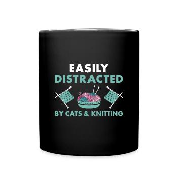 Knitter Easily Distracted By Cats And Knitting - Full Colour Mug - black - Front