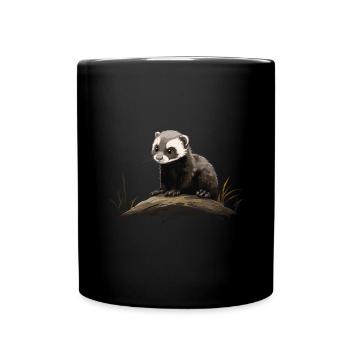 Polecat Baby Animal Forest Nature - Full Colour Mug - black - Front