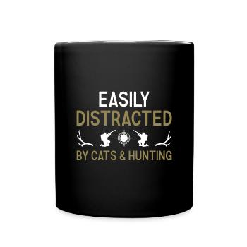 Hunter Easily Distracted By Cats And Hunting - Full Colour Mug - black - Front
