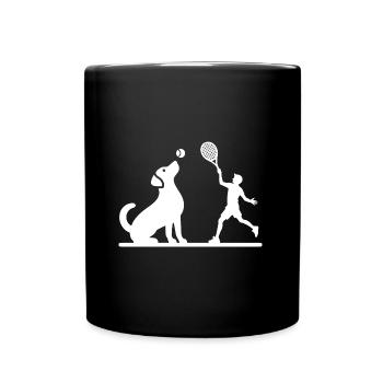 Hund und Herrchen Tennis Freunde Silhouette - Tasse einfarbig - Schwarz - Vorne