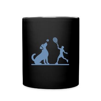 Hund und Herrchen Tennis Freunde Silhouette - Tasse einfarbig - Schwarz - Vorne