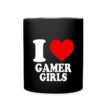 Ich liebe Gamer Girls Nerd Lustiges Herz - Tasse einfarbig - Schwarz - Vorne