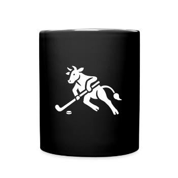 Cow Bull Hockey Player Silhouette Minimalist - Full Colour Mug - black - Front