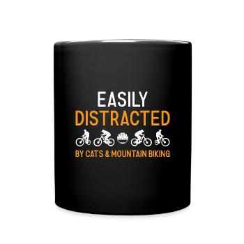 Biker Distracted By Cats And Mountain Biking - Full Colour Mug - black - Front