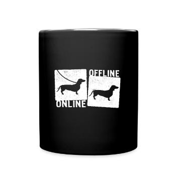 Online Offline - Dackel Hund Hundeleine - Tasse einfarbig - Schwarz - Vorne