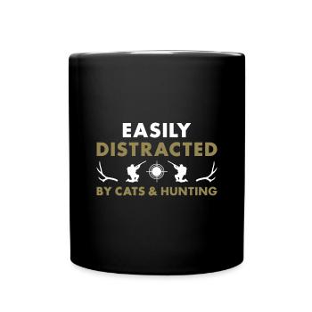 Hunter Easily Distracted By Cats And Hunting - Full Colour Mug - black - Front