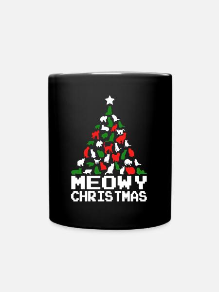 Cat Christmas Tree Ugly Sweater - Full Colour Mug - black