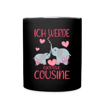 Cousine Ich werde große Cousine Cousinen Nachwuchs - Tasse einfarbig - Schwarz - Vorne