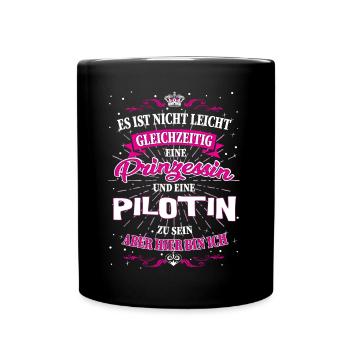 Pilotin und Prinzessin T-Shirt - Tasse einfarbig - Schwarz - Vorne