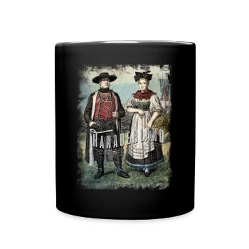Hanauerland Tracht, Orte, Retro - Tasse einfarbig - Schwarz - Vorne