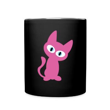 Rosa / Pinke Katze - das coole Katzen Design - Tasse einfarbig - Schwarz - Vorne