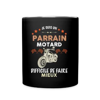 Parrain Motard Humour Moto Homme Famille - Mug uni - noir - Devant