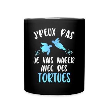 J'Peux Pas Je Vais Nager Avec Des Tortues - Mug uni - noir - Devant