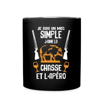 Mec Simple Chasse Et Apéro Humour Homme Chasseur - Mug uni - noir - Devant