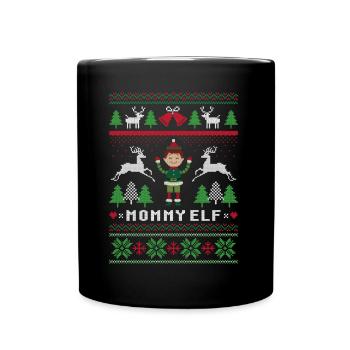 Mama Elf Hässliche Weihnachten - Tasse einfarbig - Schwarz - Vorne