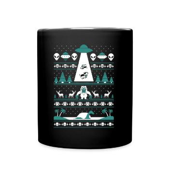 Ufos Yeti Loch Ness Hässliche Weihnachten - Tasse einfarbig - Schwarz - Vorne