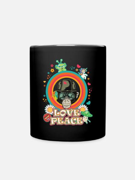 Love and Peace Schimpanse Flowerpower Design - Tasse einfarbig - Schwarz