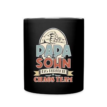 Papa & Sohn, Perfekte Chaos Team - Tasse einfarbig - Schwarz - Vorne