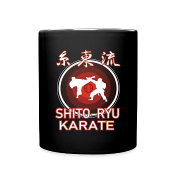 Cooles Shito Ryu Outfit mit Karatekas und Kanji - Tasse einfarbig - Schwarz - Vorne