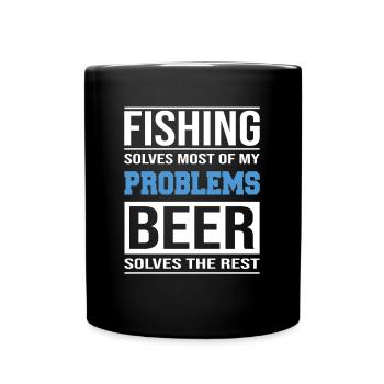 Fishing Solves Problems - Bier und Angler Design - Tasse einfarbig - Schwarz - Vorne