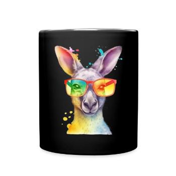 Colorful cool kangaroo with sunglasses - Full Colour Mug - black - Front