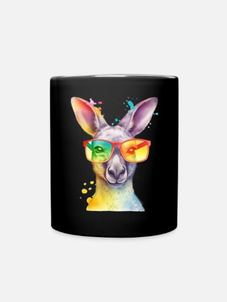 Buntes cooles Känguru mit Sonnenbrille - Tasse einfarbig - Schwarz