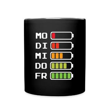 Wochentage Akkustand Montag bis Freitag - Tasse einfarbig - Schwarz - Vorne