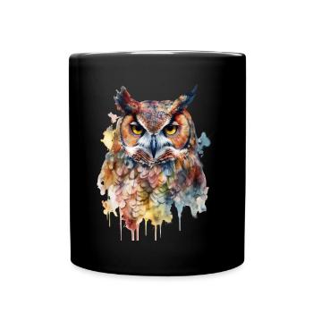 Magic Owl Watercolor Colorful Animal Bird Forest Spell - Full Colour Mug - black - Front