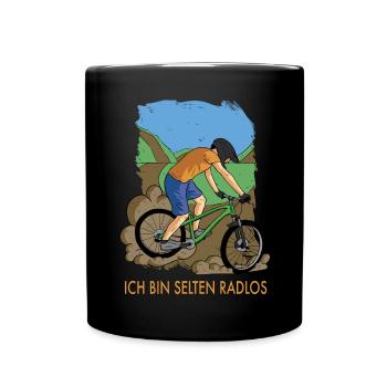 MTB Fahrer Mountainbike Ich Bin Selten Radlos - Tasse einfarbig - Schwarz - Vorne