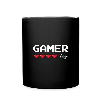 Der Gamer Junge mit roten Herzen Design - Tasse einfarbig - Schwarz - Vorne