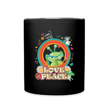 Hippie Alien, Love and Peace Design - Tasse einfarbig - Schwarz - Vorne