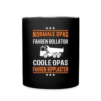 Coole Opas fahren Kipplaster Design - Tasse einfarbig - Schwarz - Vorne