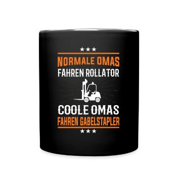 Coole Omas fahren Traktor Design - Tasse einfarbig - Schwarz - Vorne